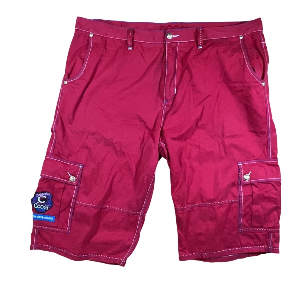 VTG Coogi Cargo Shorts Mens 42 Red Contrast Stitch Baggy Hip Hop Y2K Streetwear